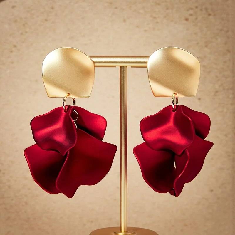 Solid Color Rose Petals Drop Earrings Earrings New Arrivals Women Jewelry 
