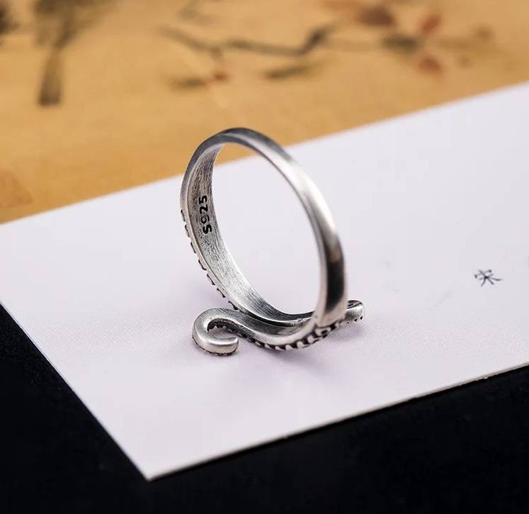 925 Silver Octopus Tentacles Cocktail Open Ring 