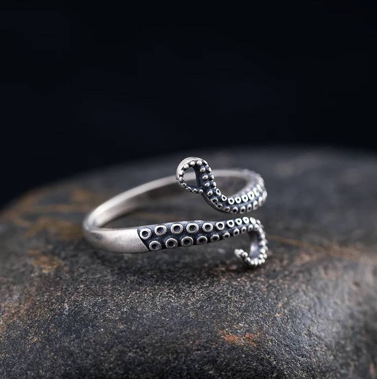 925 Silver Octopus Tentacles Cocktail Open Ring 