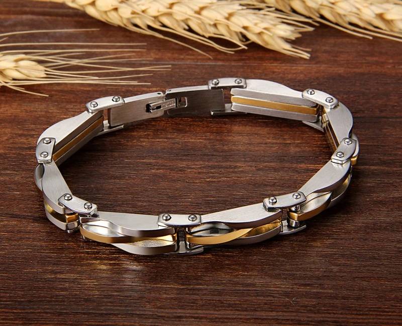 Two Tone Rhombus Stainless Steel Link Chain Bracelet Bracelets & Cuffs Men Jewelry New Arrivals 