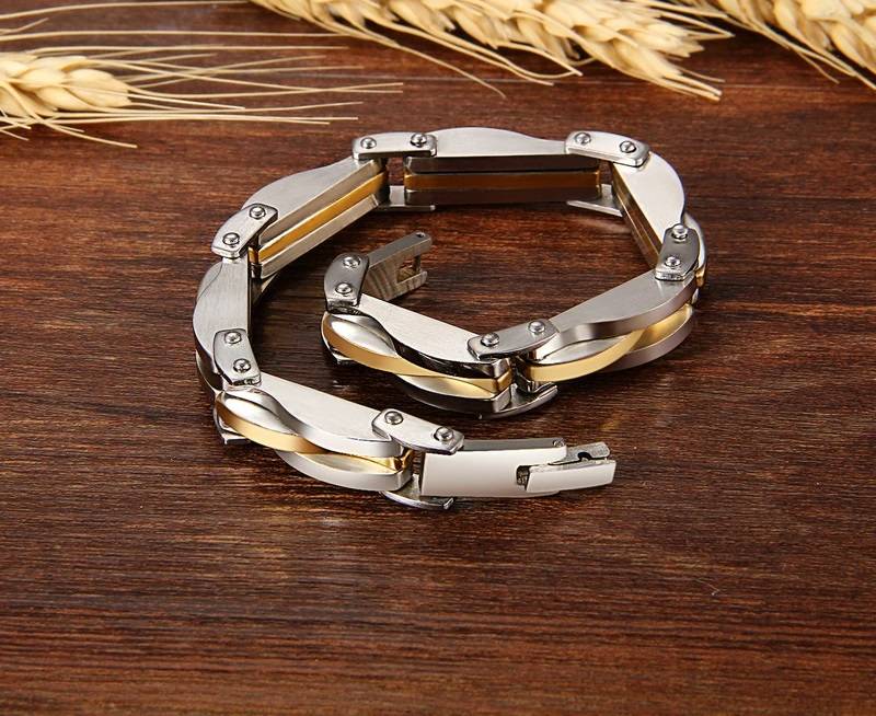 Two Tone Rhombus Stainless Steel Link Chain Bracelet Bracelets & Cuffs Men Jewelry New Arrivals 