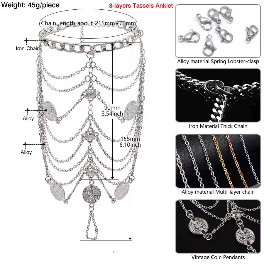 Exotic Tassels Coin Pendant Anklet Ankle Chain Foot Bracelet Anklets New Arrivals Women Jewelry 