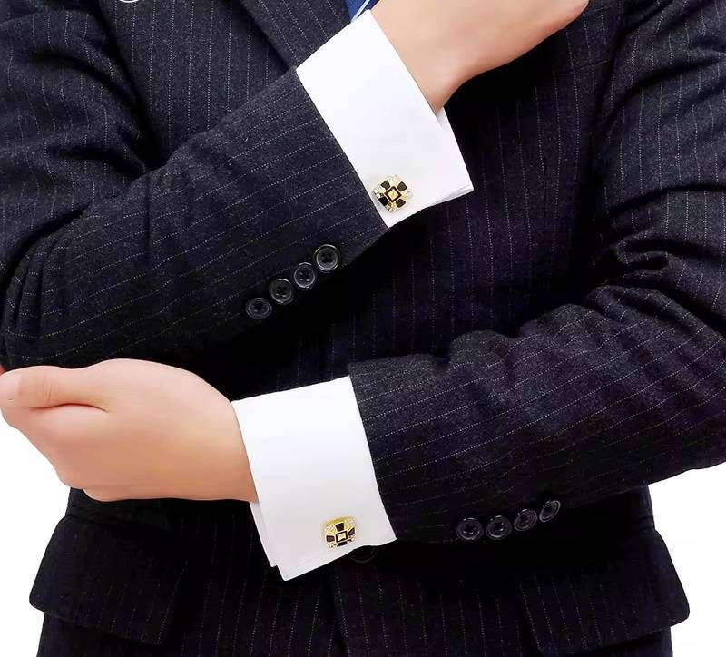 Golden Black Square Crystals Business Cufflinks Men Jewelry New Arrivals Tie Clips & Cufflinks 
