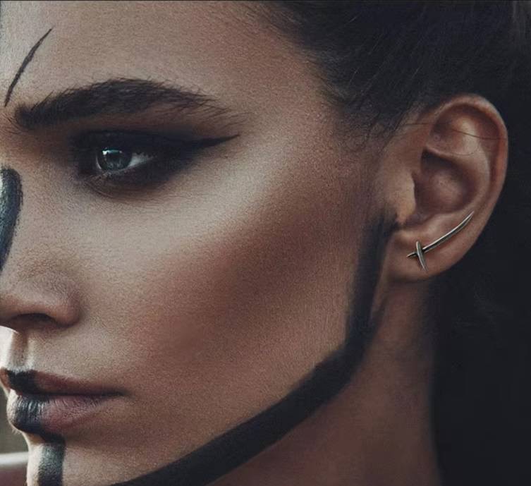 Fashion Minimalism Silver Color Cross Warrior Earrings for Men Women Fine Earrings Cool Punk Party Earrings Hip Hop Jewelry Gift 