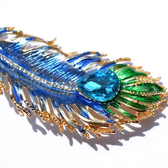Rhinestone Peacock Feather Faux Pearl Brooch Pin New Arrivals 