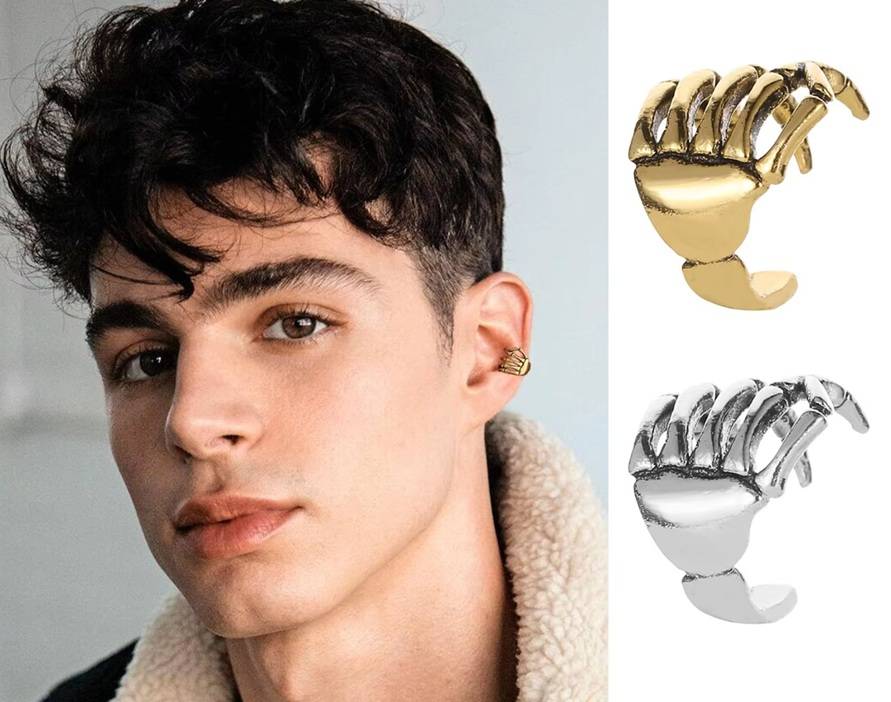 Classic Retro Gothic Skull Hand Ear Cartilage Clip Fake Pierced Earrings for Men and Women Punk Hip Hop Rock Party Niche Jewelry 