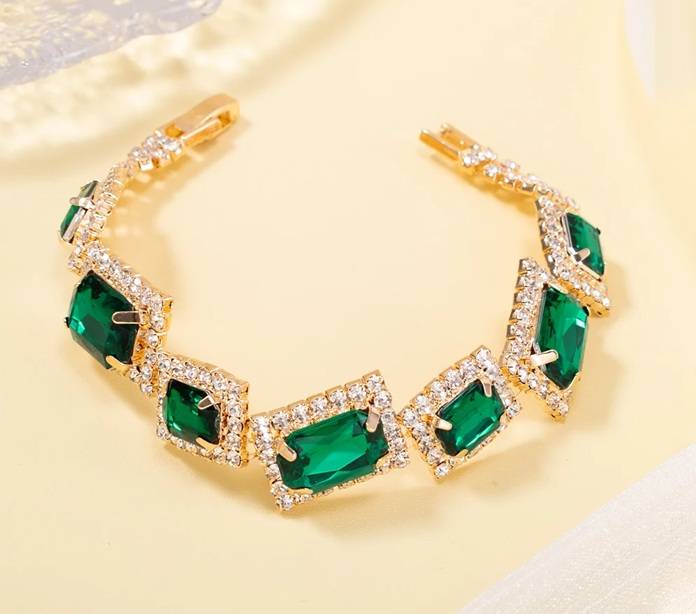 Emerald Green Cubic Zirconia Golden Bracelet Bracelets & Bangles New Arrivals Women Jewelry 