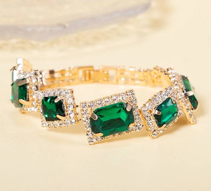 Emerald Green Cubic Zirconia Golden Bracelet Bracelets & Bangles New Arrivals Women Jewelry 