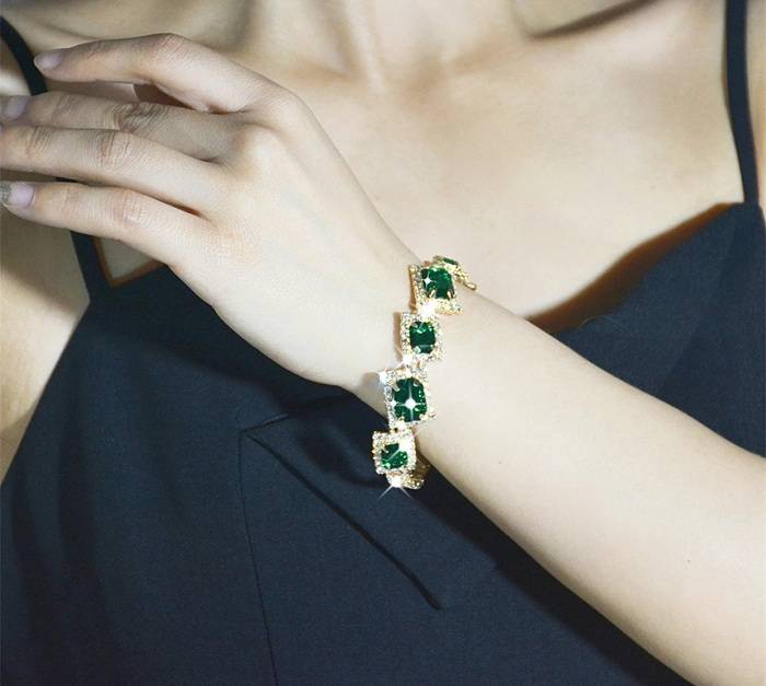 Emerald Green Cubic Zirconia Golden Bracelet Bracelets & Bangles New Arrivals Women Jewelry 