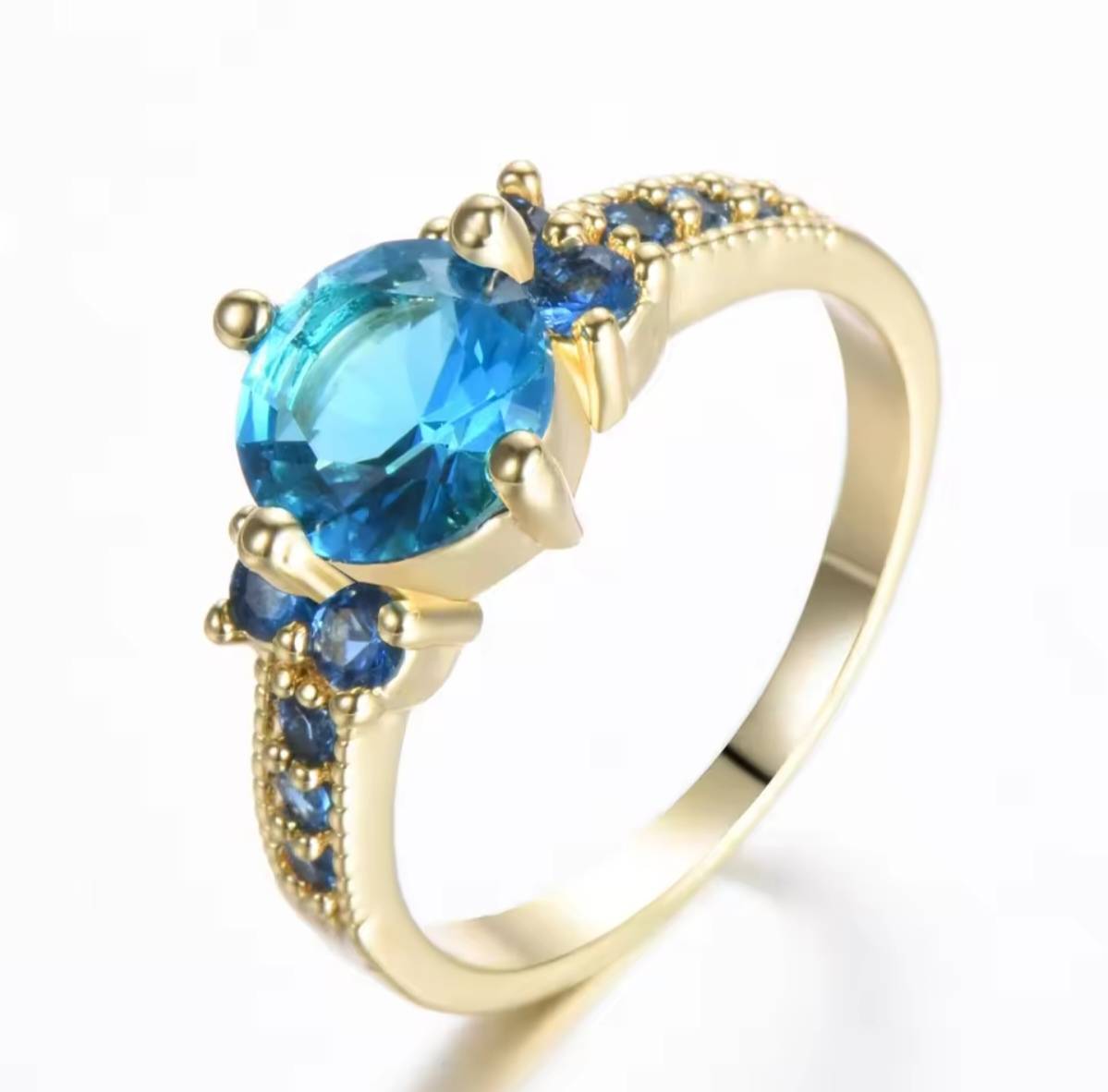 Round Aqua Blue Cubic Zirconia Engagement Ring 